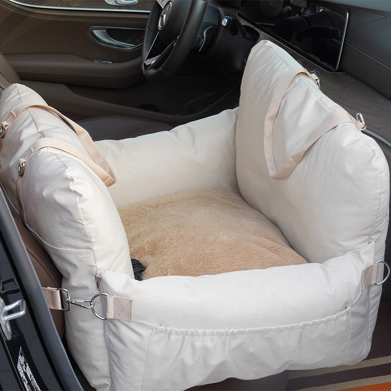 Linen Dog Car Seat Bed for Front Seat – Safety Travel Booster for Small & Medium Dogs