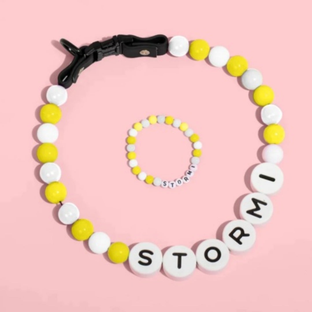 Pet Beaded Name Collar With Bracelet Set Custom Dog Collar With Beads DIY Name Dog Letter Necklace Dog Pearl Beaded Collar